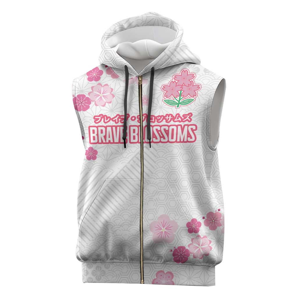 Custom Rugby Japan Sleeveless Zip Hoodie The Champion Brave Blossoms White Color - Wonder Print Shop