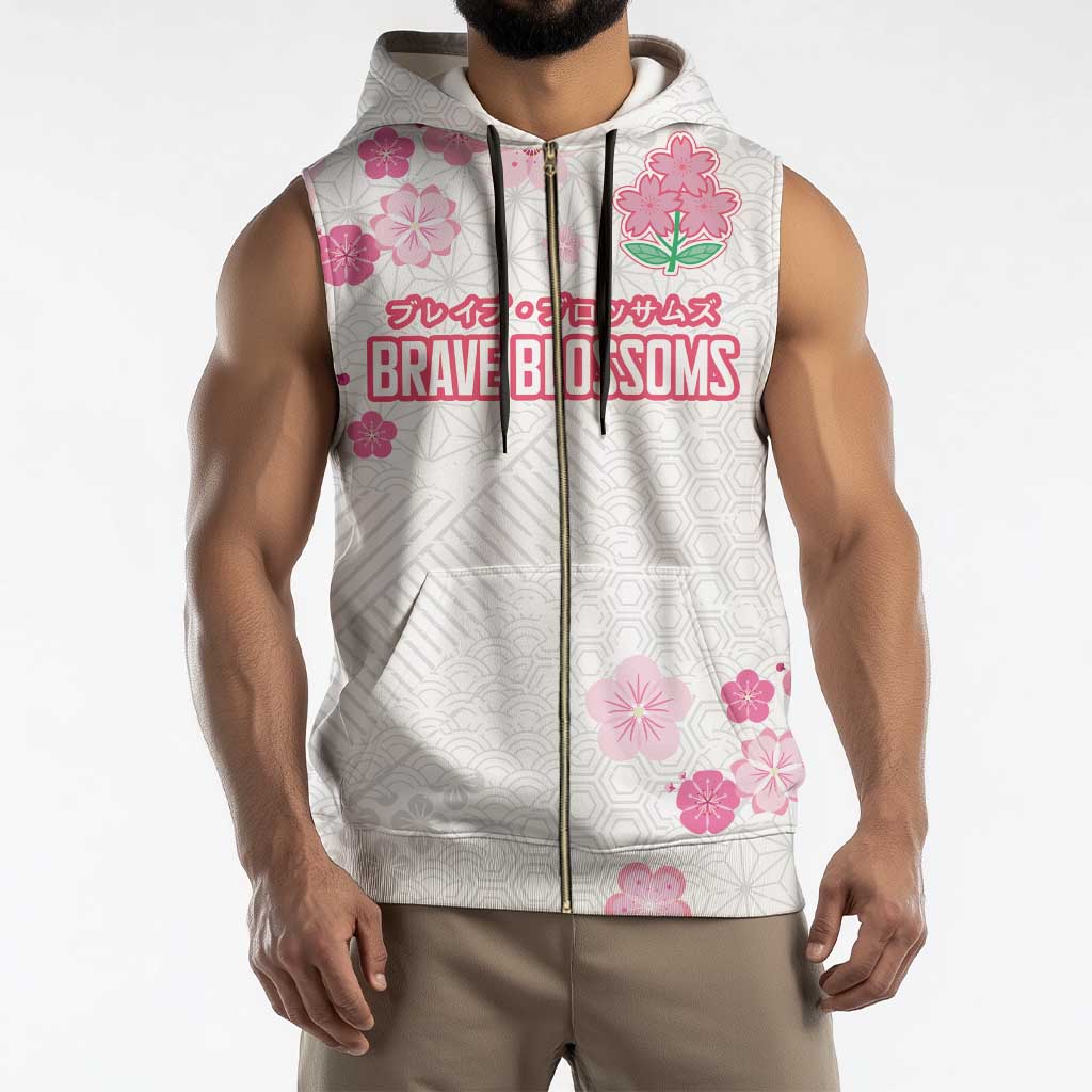 Custom Rugby Japan Sleeveless Zip Hoodie The Champion Brave Blossoms White Color - Wonder Print Shop
