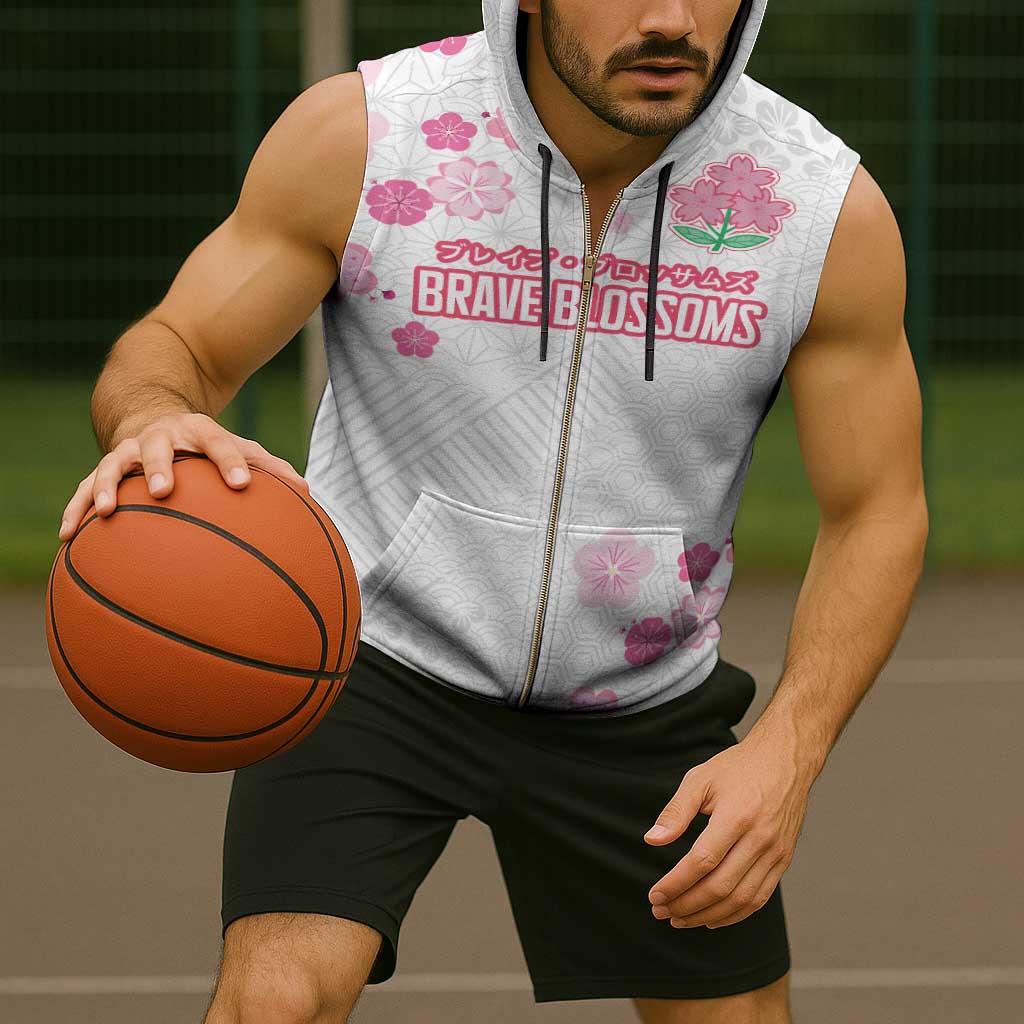 Custom Rugby Japan Sleeveless Zip Hoodie The Champion Brave Blossoms White Color - Wonder Print Shop