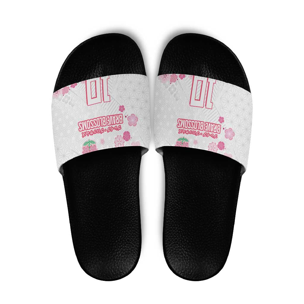 Custom Rugby Japan Slide Sandals The Champion Brave Blossoms White Color - Wonder Print Shop