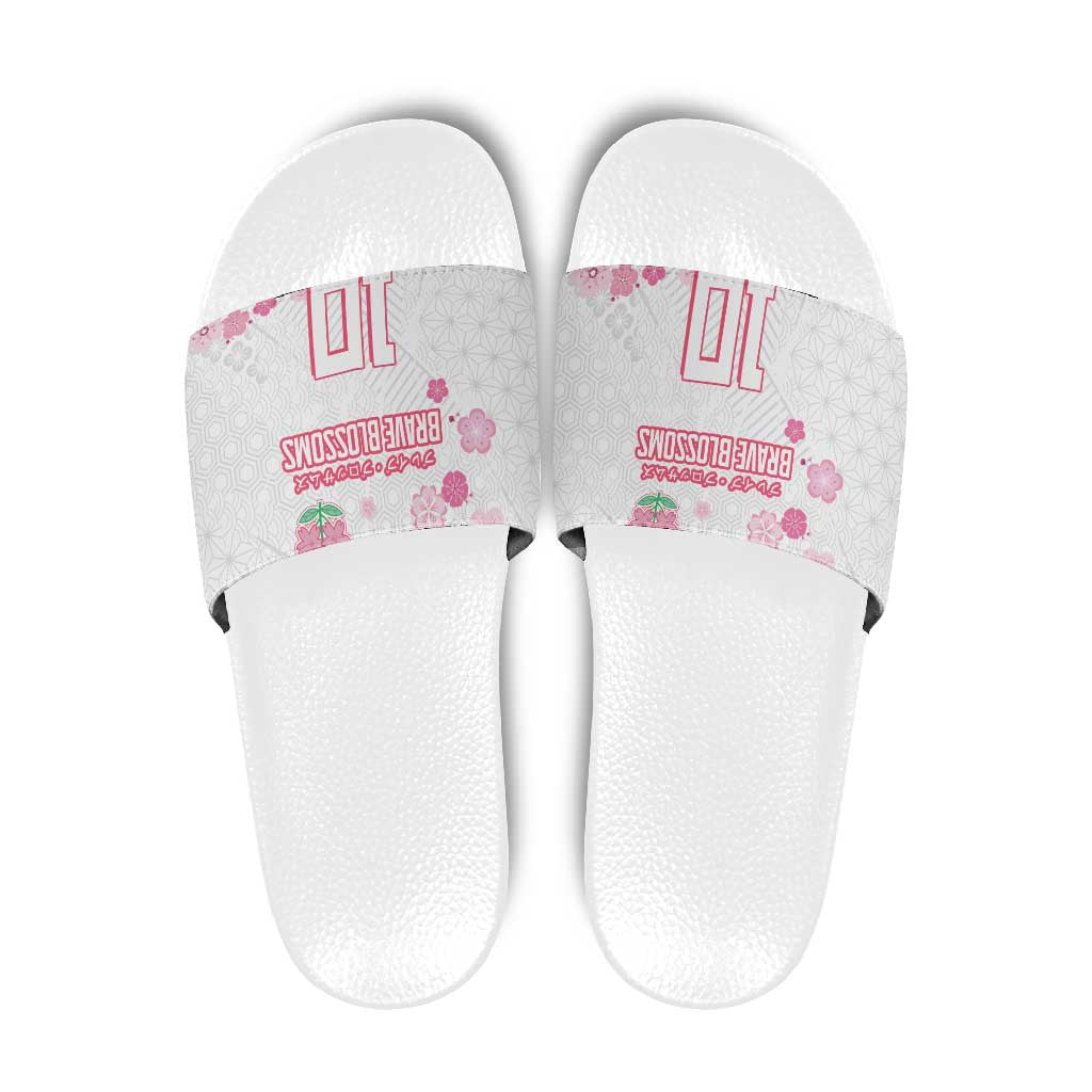Custom Rugby Japan Slide Sandals The Champion Brave Blossoms White Color - Wonder Print Shop