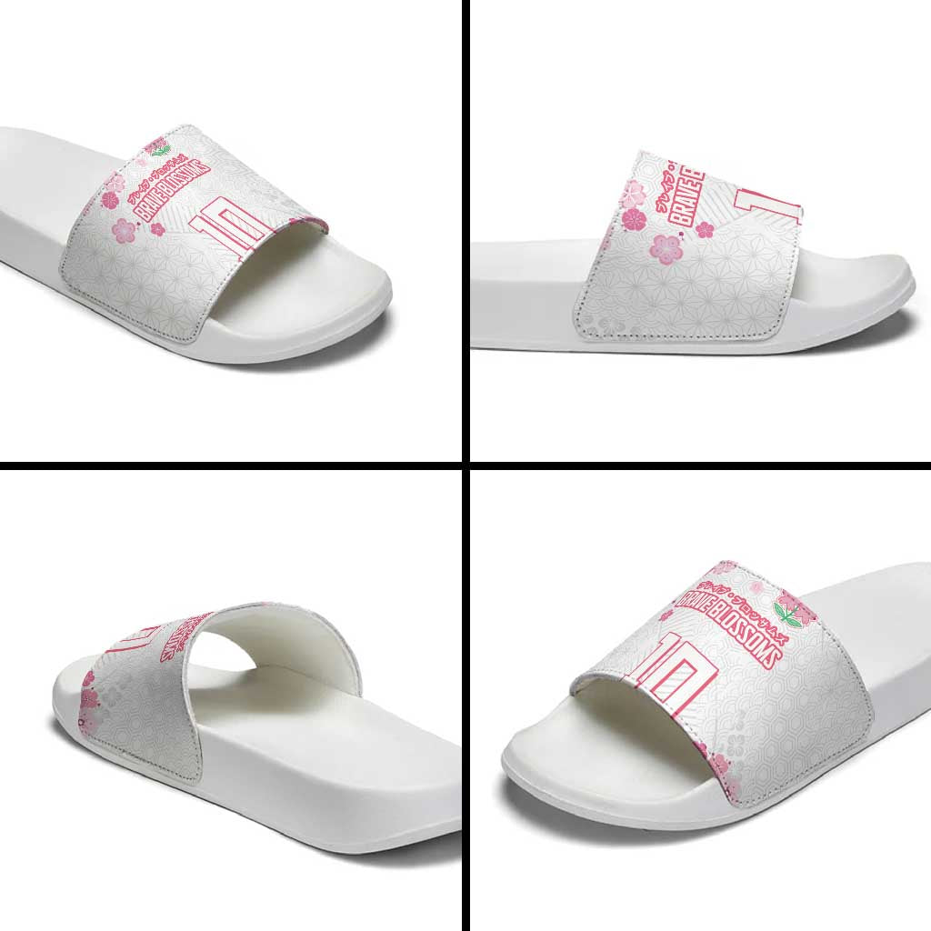 Custom Rugby Japan Slide Sandals The Champion Brave Blossoms White Color - Wonder Print Shop
