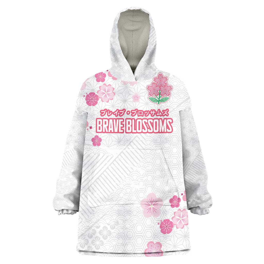 Custom Rugby Japan Wearable Blanket Hoodie The Champion Brave Blossoms White Color - Wonder Print Shop