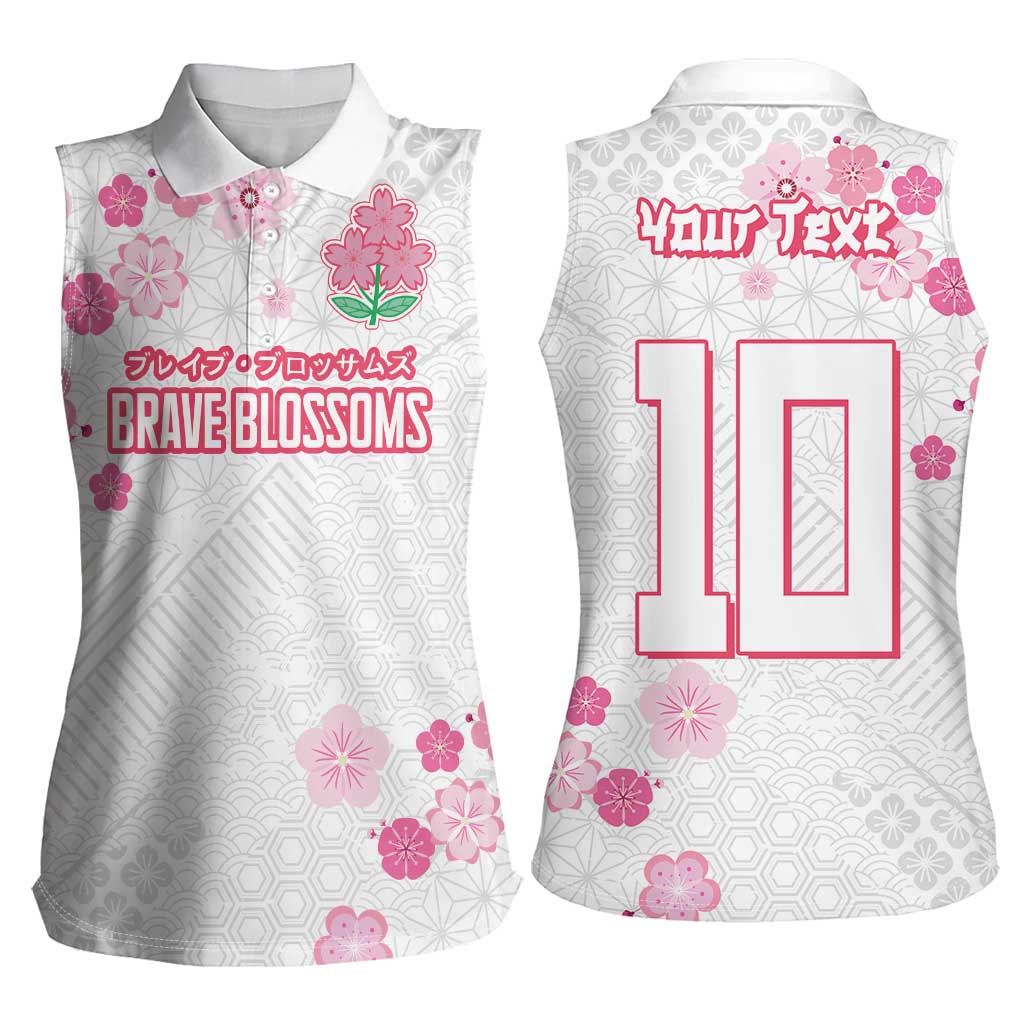 Custom Rugby Japan Women Sleeveless Polo Shirt The Champion Brave Blossoms White Color - Wonder Print Shop