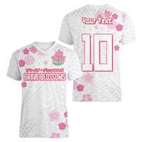 Custom Rugby Japan Women V-Neck T-Shirt The Champion Brave Blossoms White Color - Wonder Print Shop