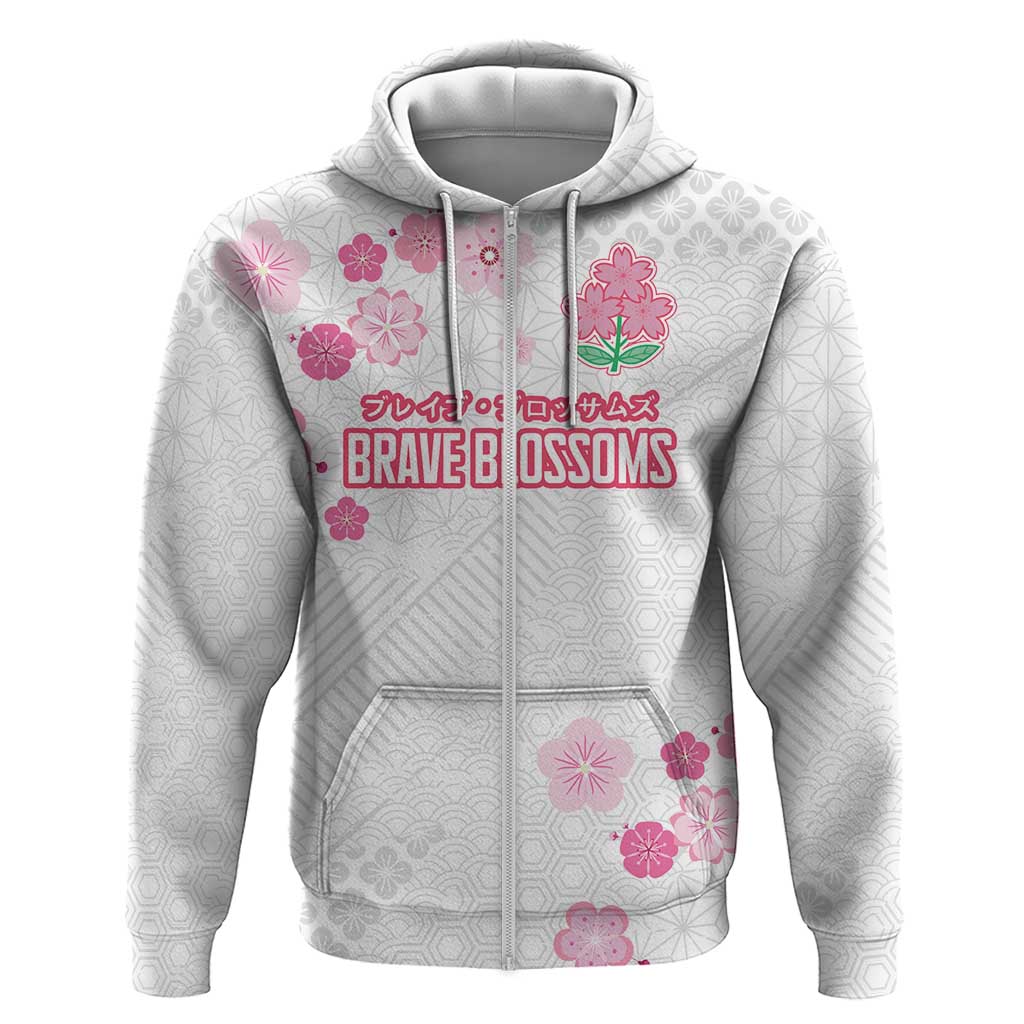 Custom Rugby Japan Zip Hoodie The Champion Brave Blossoms White Color - Wonder Print Shop