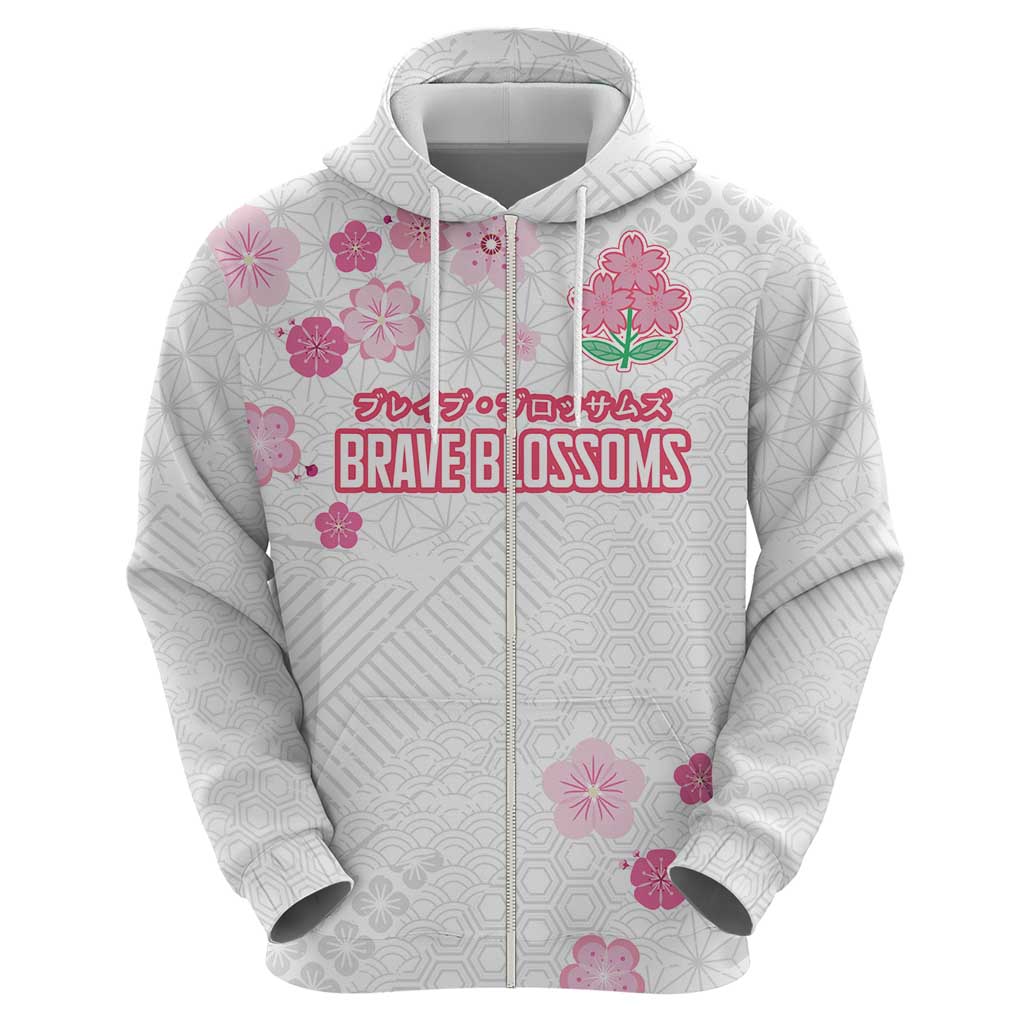 Custom Rugby Japan Zip Hoodie The Champion Brave Blossoms White Color - Wonder Print Shop