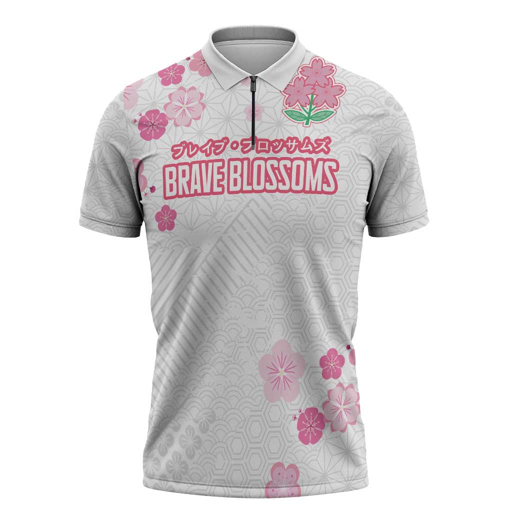 Custom Rugby Japan Zipper Polo Shirt The Champion Brave Blossoms White Color - Wonder Print Shop
