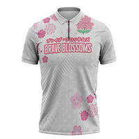 Custom Rugby Japan Zipper Polo Shirt The Champion Brave Blossoms White Color - Wonder Print Shop