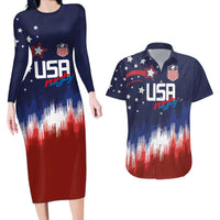 Custom Rugby USA Couples Matching Long Sleeve Bodycon Dress and Hawaiian Shirt American Icon - Wonder Print Shop
