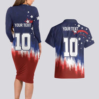 Custom Rugby USA Couples Matching Long Sleeve Bodycon Dress and Hawaiian Shirt American Icon - Wonder Print Shop