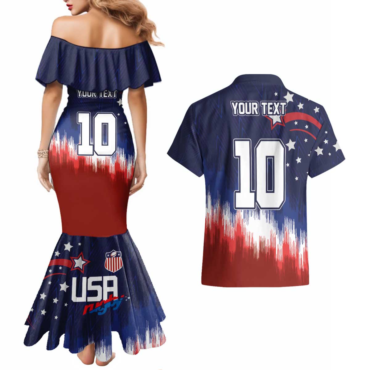 Custom Rugby USA Couples Matching Mermaid Dress and Hawaiian Shirt American Icon - Wonder Print Shop