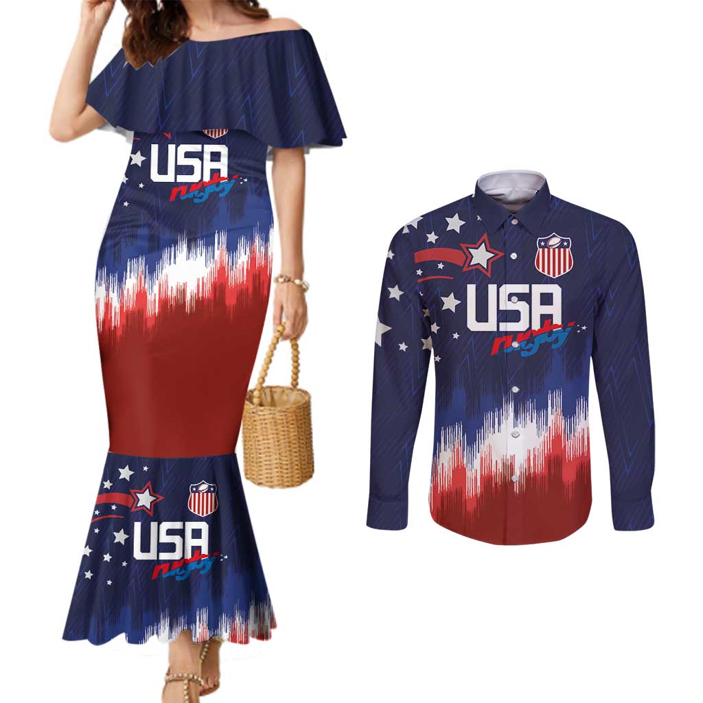 Custom Rugby USA Couples Matching Mermaid Dress and Long Sleeve Button Shirt American Icon - Wonder Print Shop