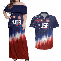 Custom Rugby USA Couples Matching Off Shoulder Maxi Dress and Hawaiian Shirt American Icon - Wonder Print Shop
