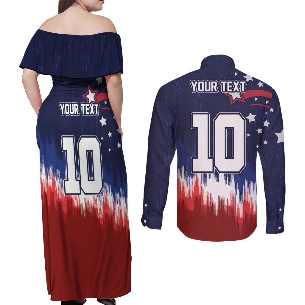 Custom Rugby USA Couples Matching Off Shoulder Maxi Dress and Long Sleeve Button Shirt American Icon - Wonder Print Shop