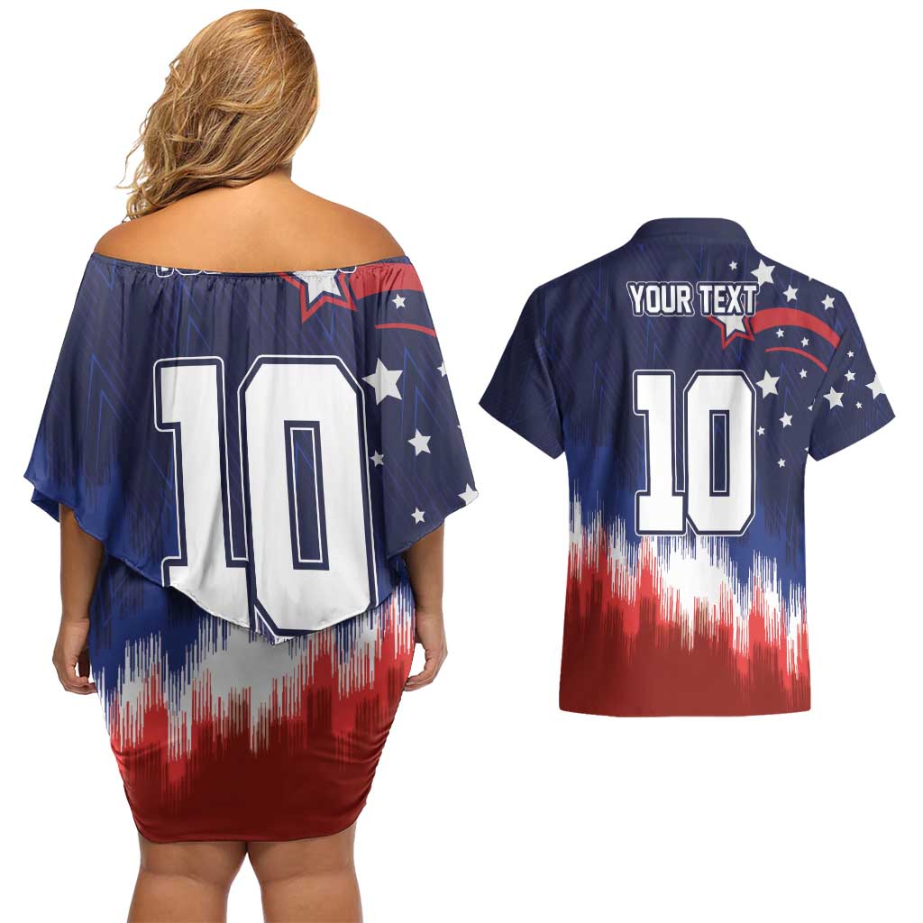 Custom Rugby USA Couples Matching Off Shoulder Short Dress and Hawaiian Shirt American Icon - Wonder Print Shop
