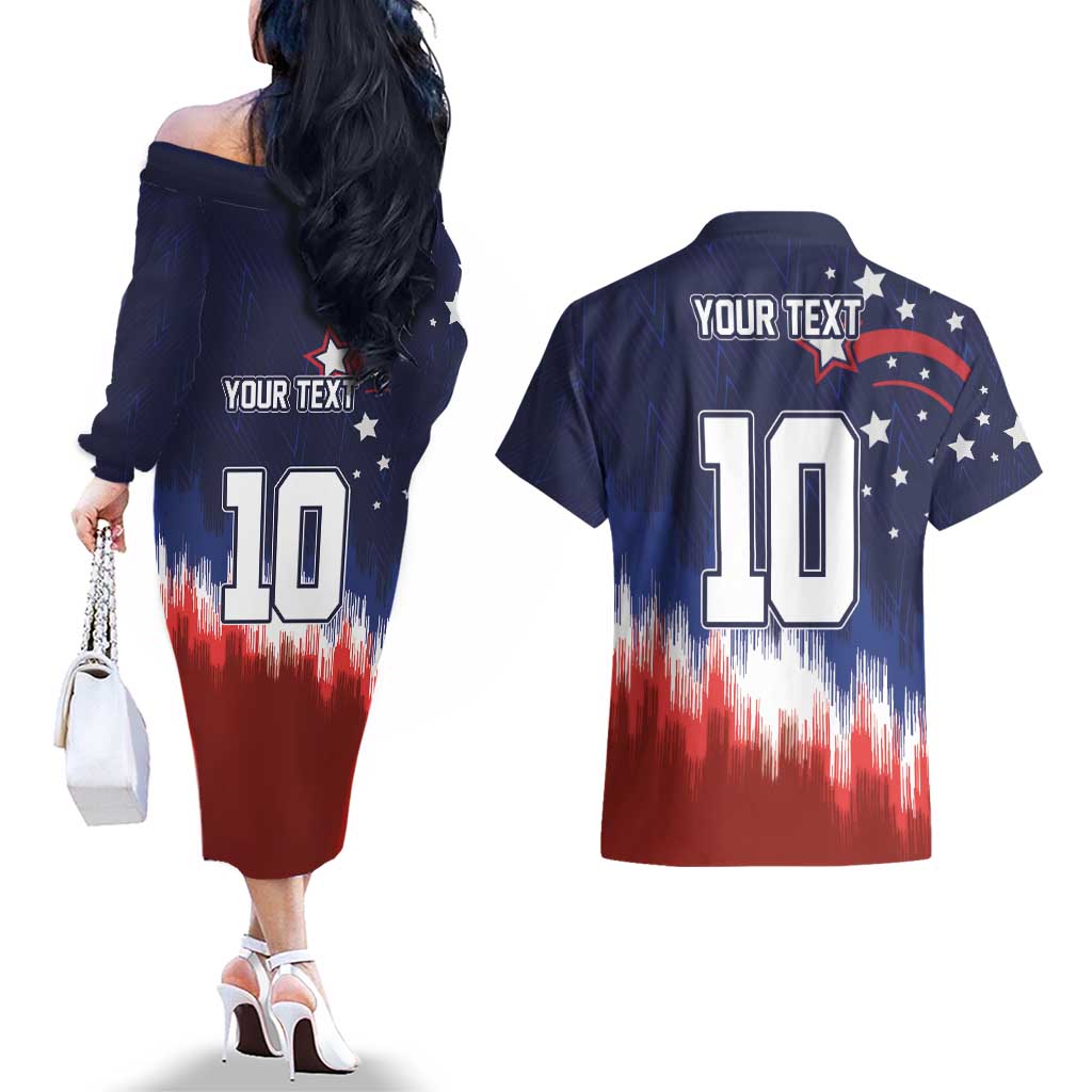 Custom Rugby USA Couples Matching Off The Shoulder Long Sleeve Dress and Hawaiian Shirt American Icon - Wonder Print Shop