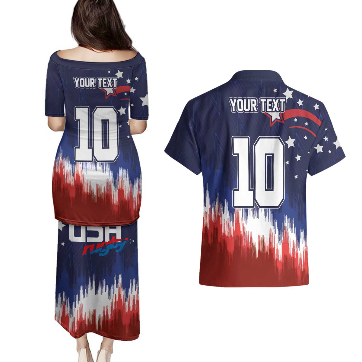 Custom Rugby USA Couples Matching Puletasi and Hawaiian Shirt American Icon - Wonder Print Shop