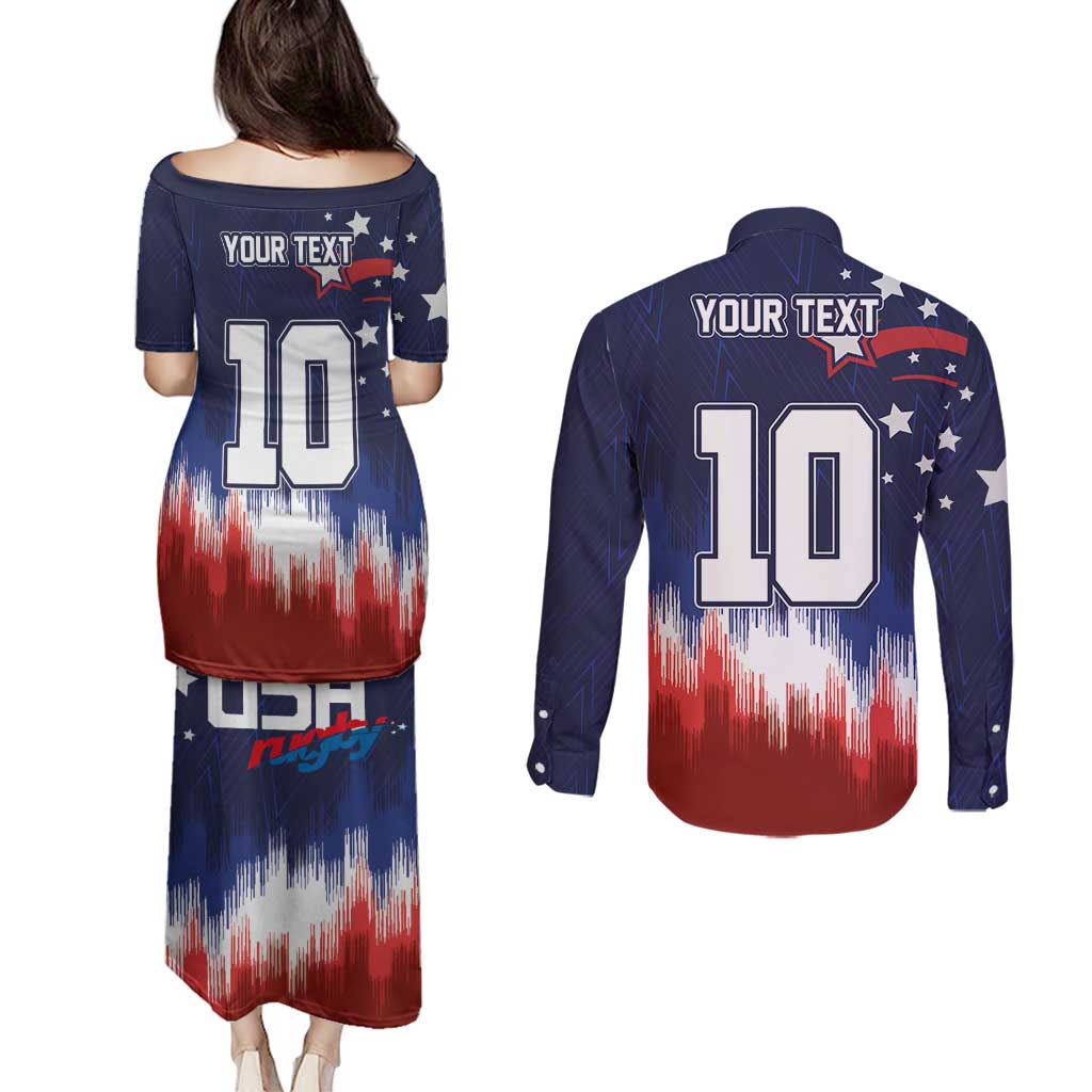 Custom Rugby USA Couples Matching Puletasi and Long Sleeve Button Shirt American Icon - Wonder Print Shop