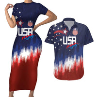 Custom Rugby USA Couples Matching Short Sleeve Bodycon Dress and Hawaiian Shirt American Icon - Wonder Print Shop