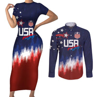 Custom Rugby USA Couples Matching Short Sleeve Bodycon Dress and Long Sleeve Button Shirt American Icon - Wonder Print Shop