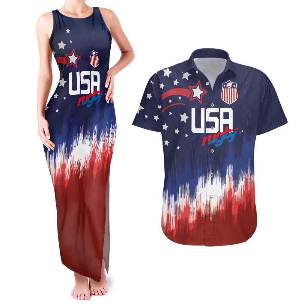 Custom Rugby USA Couples Matching Tank Maxi Dress and Hawaiian Shirt American Icon - Wonder Print Shop