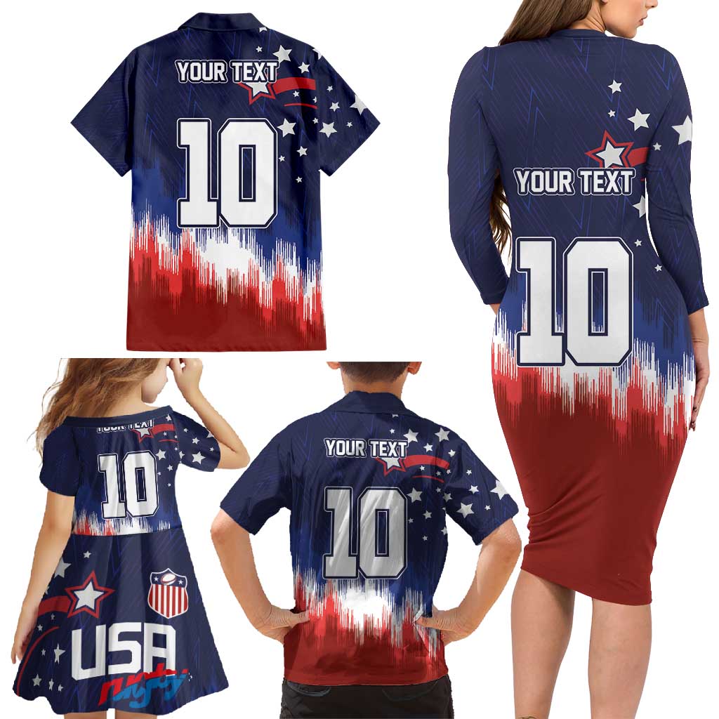 Custom Rugby USA Family Matching Long Sleeve Bodycon Dress and Hawaiian Shirt American Icon - Wonder Print Shop