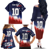 Custom Rugby USA Family Matching Off The Shoulder Long Sleeve Dress and Hawaiian Shirt American Icon - Wonder Print Shop