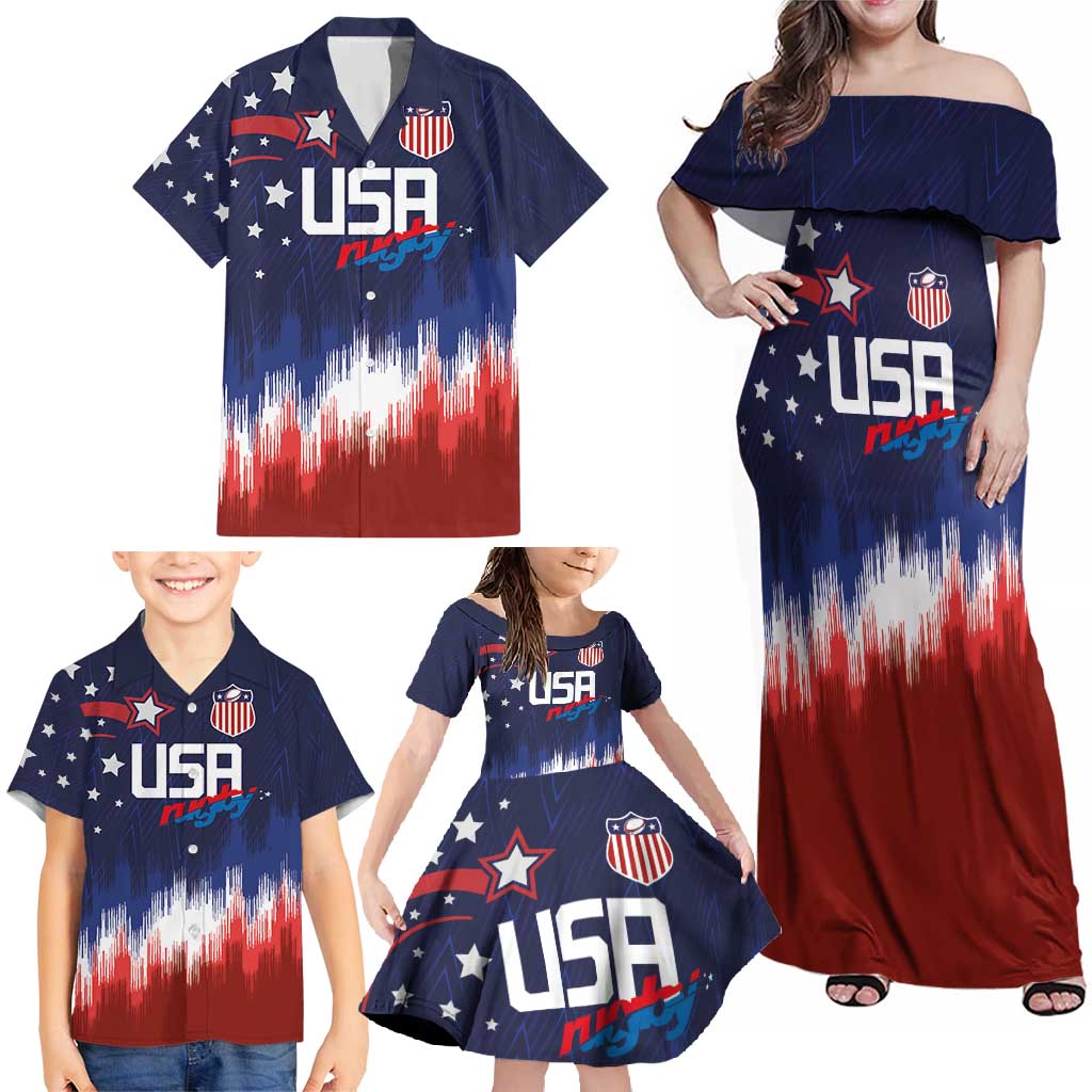 Custom Rugby USA Family Matching Off Shoulder Maxi Dress and Hawaiian Shirt American Icon - Wonder Print Shop