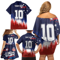 Custom Rugby USA Family Matching Off Shoulder Short Dress and Hawaiian Shirt American Icon - Wonder Print Shop