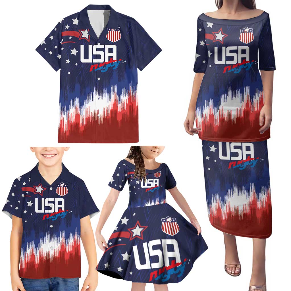 Custom Rugby USA Family Matching Puletasi and Hawaiian Shirt American Icon - Wonder Print Shop