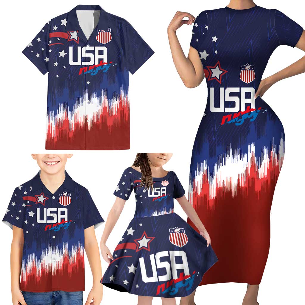 Custom Rugby USA Family Matching Short Sleeve Bodycon Dress and Hawaiian Shirt American Icon - Wonder Print Shop