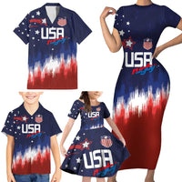 Custom Rugby USA Family Matching Short Sleeve Bodycon Dress and Hawaiian Shirt American Icon - Wonder Print Shop