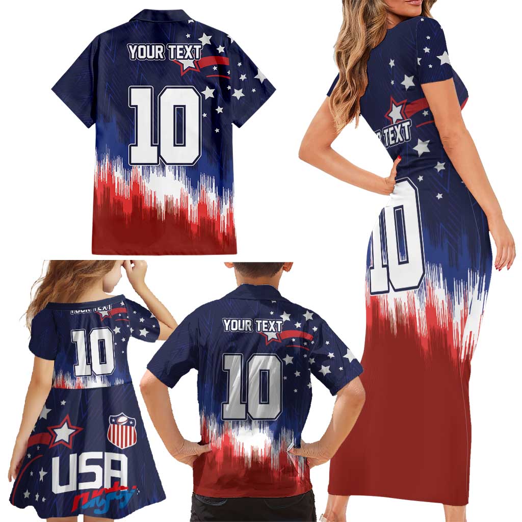 Custom Rugby USA Family Matching Short Sleeve Bodycon Dress and Hawaiian Shirt American Icon - Wonder Print Shop