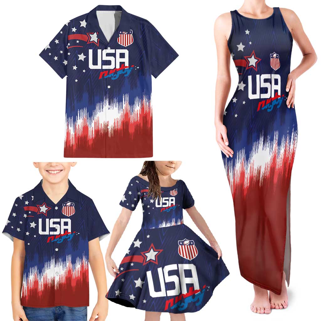 Custom Rugby USA Family Matching Tank Maxi Dress and Hawaiian Shirt American Icon - Wonder Print Shop