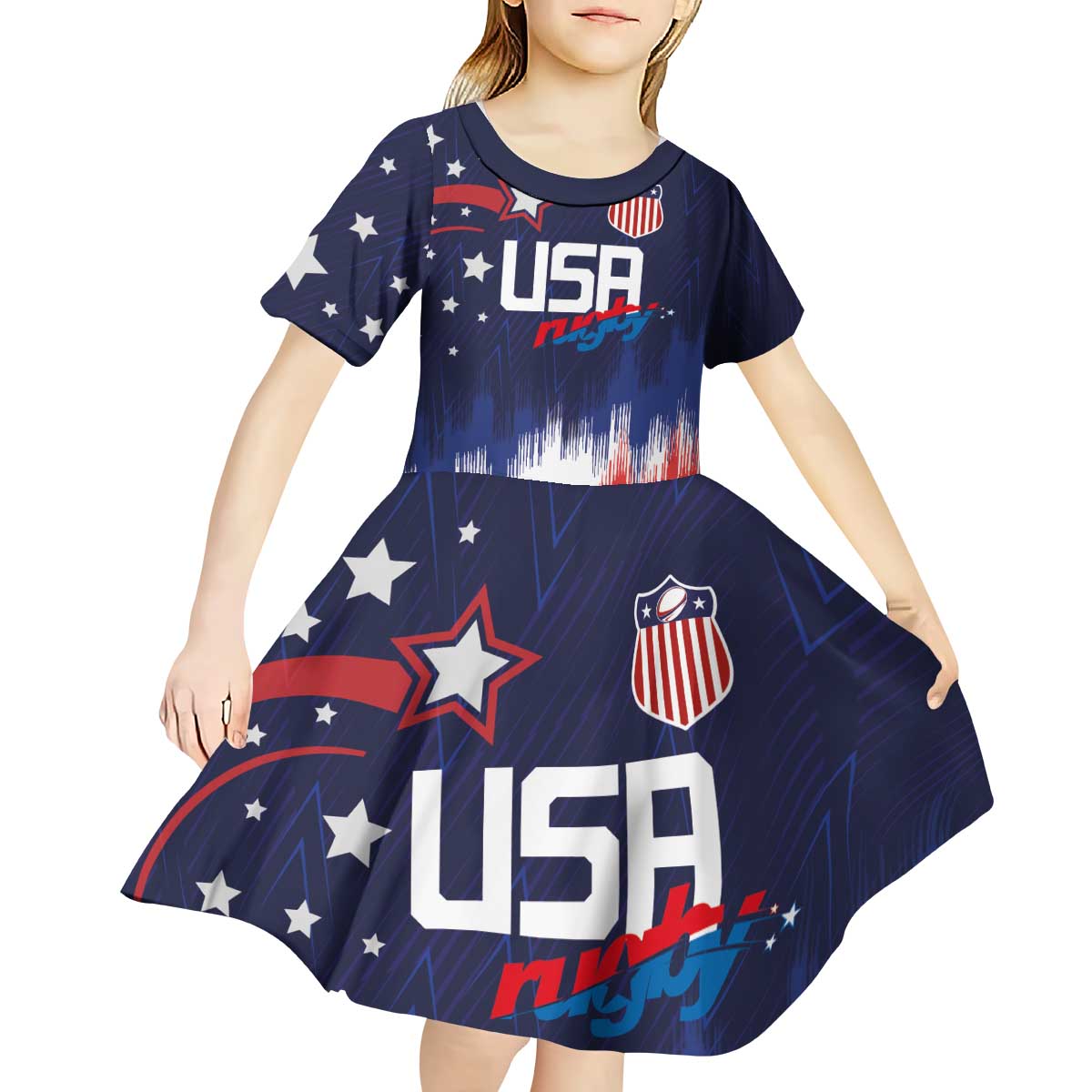 Custom Rugby USA Kid Short Sleeve Dress American Icon - Wonder Print Shop