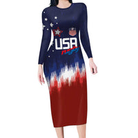 Custom Rugby USA Long Sleeve Bodycon Dress American Icon - Wonder Print Shop
