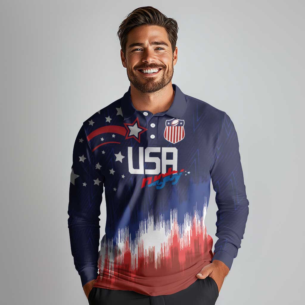 Custom Rugby USA Long Sleeve Polo Shirt American Icon - Wonder Print Shop