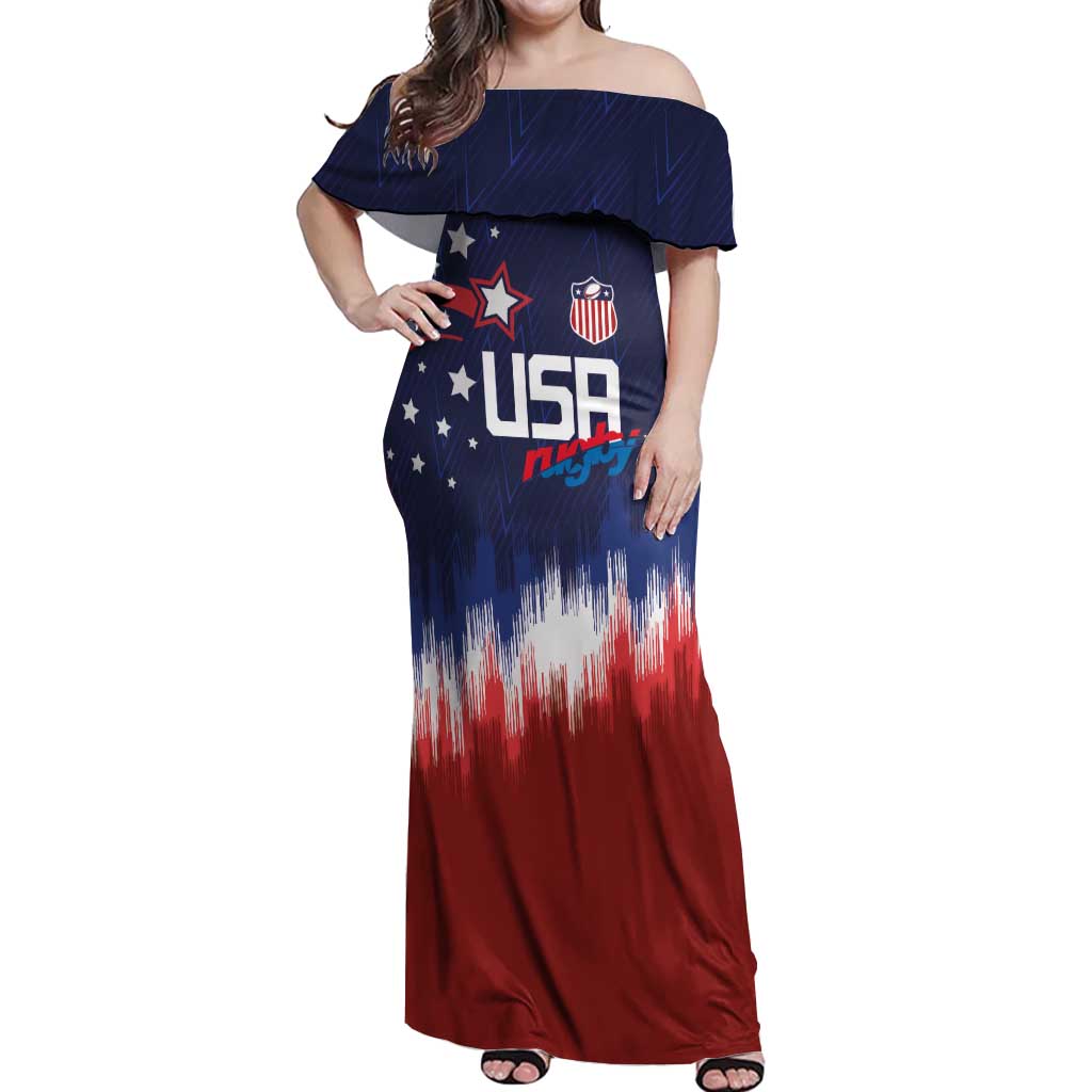 Custom Rugby USA Off Shoulder Maxi Dress American Icon - Wonder Print Shop