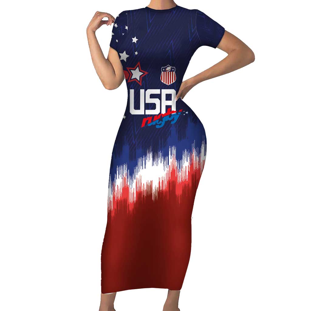 Custom Rugby USA Short Sleeve Bodycon Dress American Icon - Wonder Print Shop