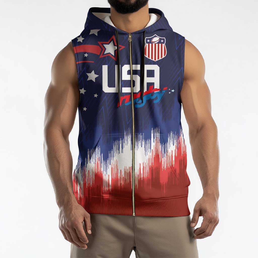 Custom Rugby USA Sleeveless Zip Hoodie American Icon - Wonder Print Shop