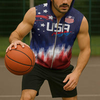 Custom Rugby USA Sleeveless Zip Hoodie American Icon - Wonder Print Shop