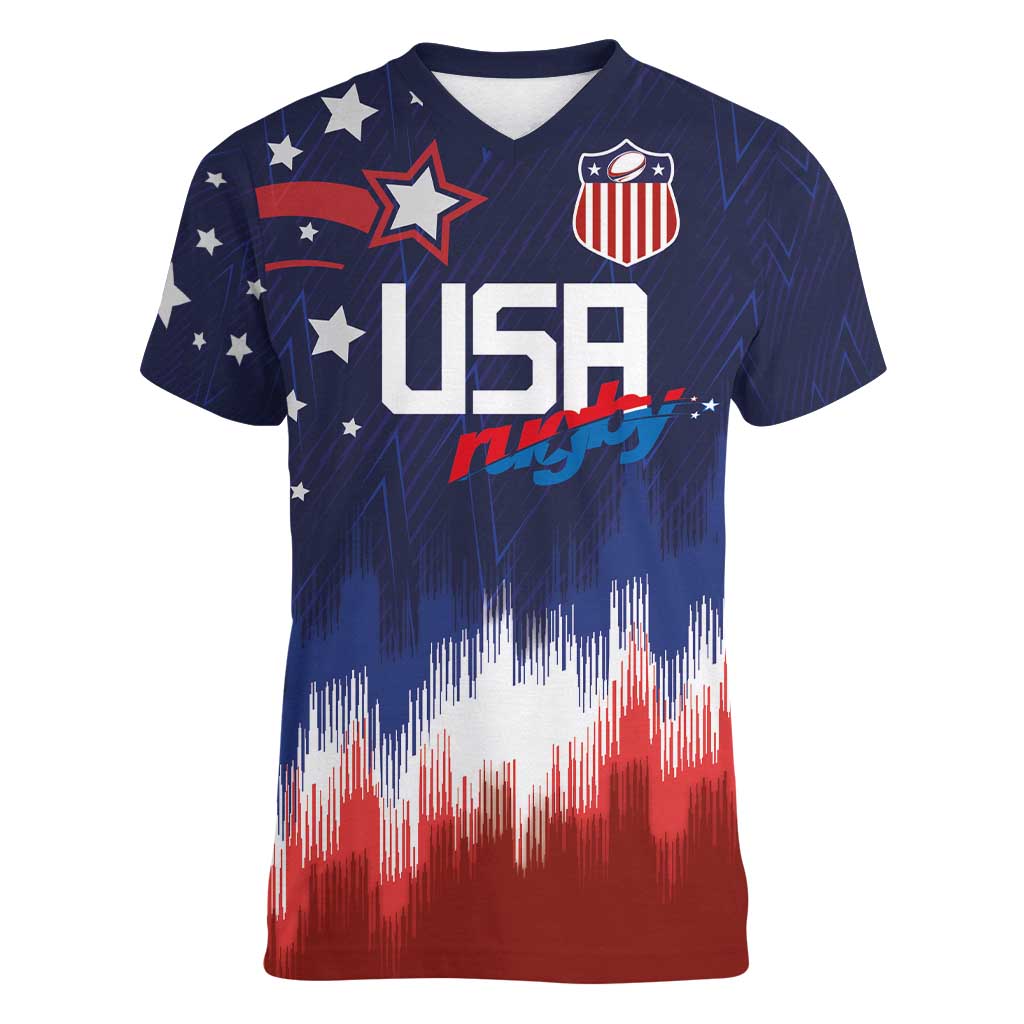 Custom Rugby USA Women V-Neck T-Shirt American Icon - Wonder Print Shop
