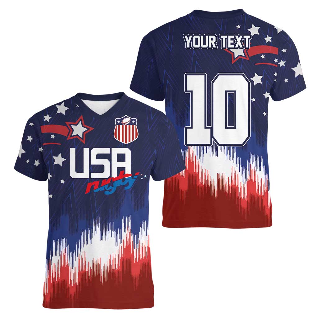 Custom Rugby USA Women V-Neck T-Shirt American Icon - Wonder Print Shop