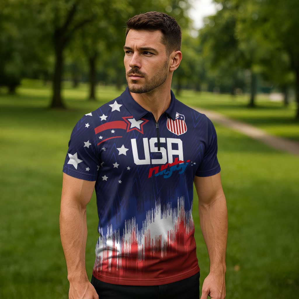 Custom Rugby USA Zipper Polo Shirt American Icon - Wonder Print Shop