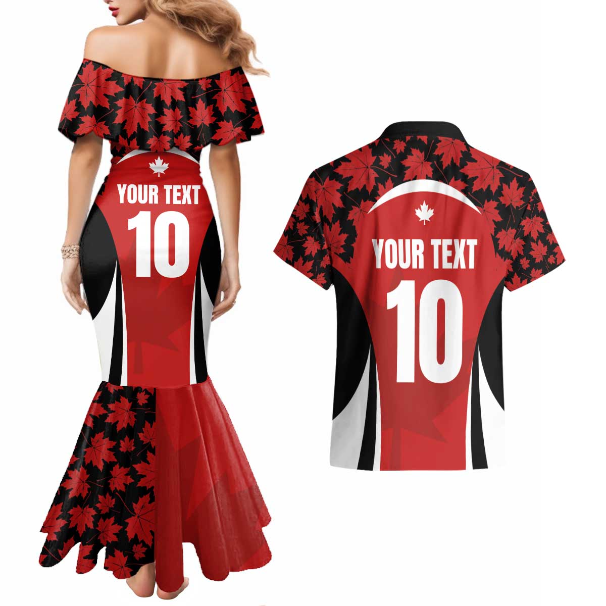 Custom Canada Pacific Rugby 2024 Couples Matching Mermaid Dress and Hawaiian Shirt Maple Pattern Jersey - Wonder Print Shop