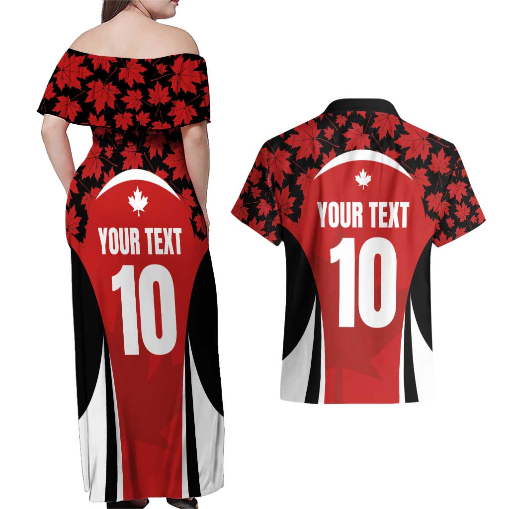 Custom Canada Pacific Rugby 2024 Couples Matching Off Shoulder Maxi Dress and Hawaiian Shirt Maple Pattern Jersey - Wonder Print Shop