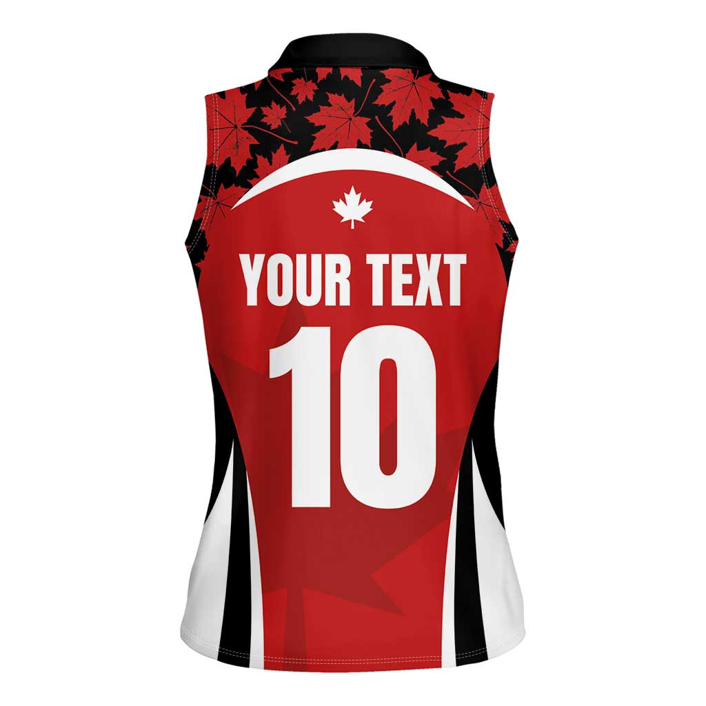 Custom Canada Pacific Rugby 2024 Women Sleeveless Polo Shirt Maple Pattern Jersey - Wonder Print Shop