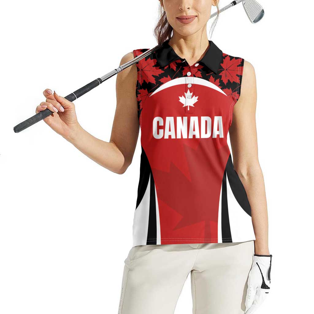 Custom Canada Pacific Rugby 2024 Women Sleeveless Polo Shirt Maple Pattern Jersey - Wonder Print Shop