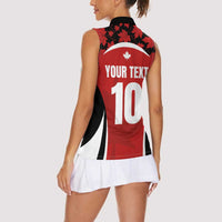 Custom Canada Pacific Rugby 2024 Women Sleeveless Polo Shirt Maple Pattern Jersey - Wonder Print Shop